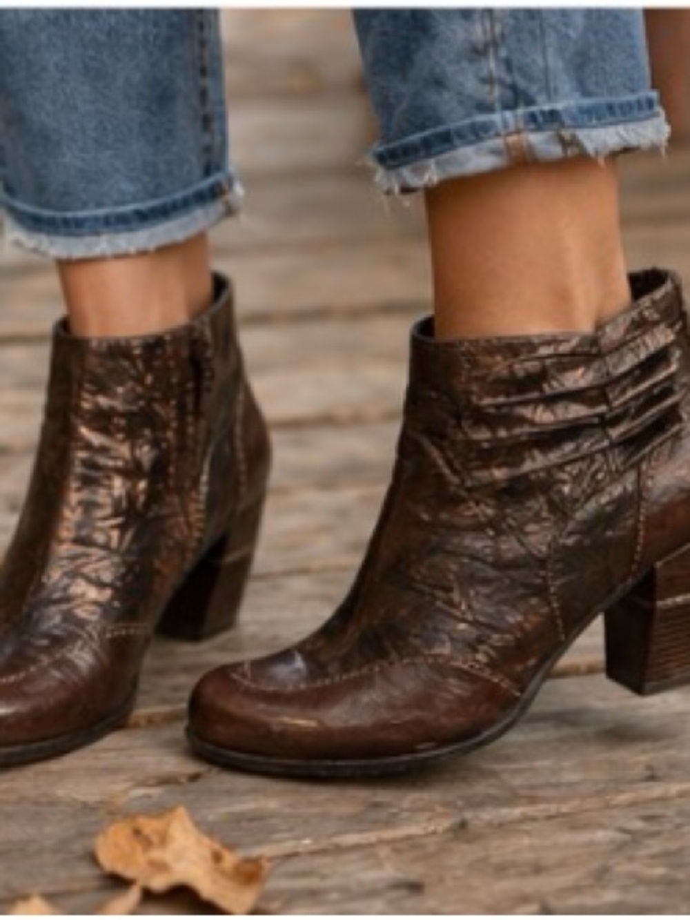 Chani B Chunk Heel Ankle Boots - Brown Leather